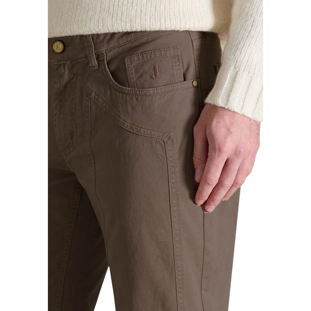 Trousers by Jeckerson for men in stretch cotton brown features an sartorial silhouette, showcasing a precise skinny & slim and long with a sartorial for a refined look.