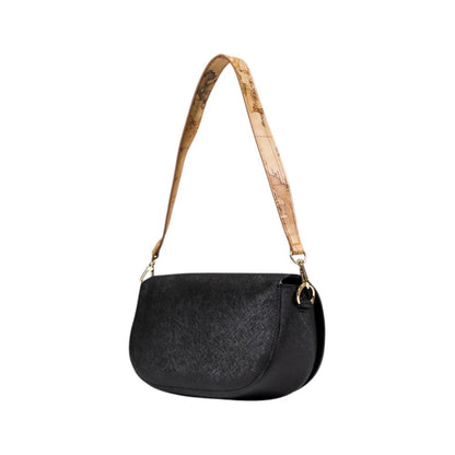 Medium Evening Handbag by Alviero Martini Prima Classe for women in pvc & poly cotton black, gold, signature & print presents a ornamental silhouette, showcasing a secure clasp, ample , and versatile handle for a ornamental finish.