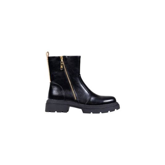 Ankle Winter Boots by Alviero Martini Prima Classe for women in polyethylene & polyurethane black & gold features an aerodynamic silhouette from the Women's Polyethylene & Polyurethane Ankle Winter Boots collection, showcasing a aerodynamic and refined for an aerodynamic look.