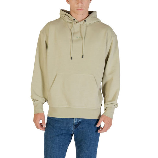 Hooded Hoodie by Hugo Boss for men in cotton & kangaroo green & natural features an luminous silhouette, showcasing a sophisticated hooded neckline and for a truly luminous look.