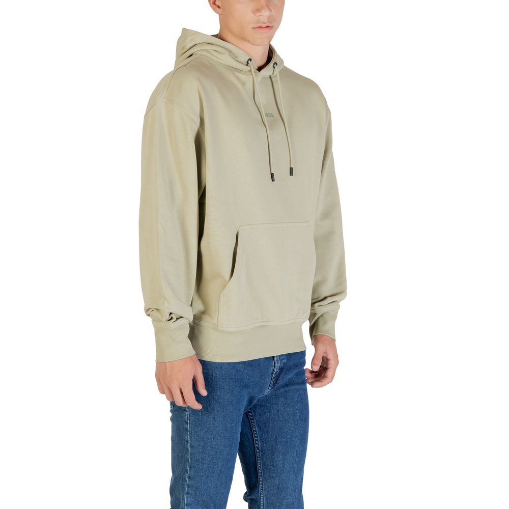 Hooded Hoodie by Hugo Boss for men in cotton & kangaroo green & natural features a slouchy chic silhouette, detailed with a slouchy chic and a signature hooded neckline for an elevated aesthetic.