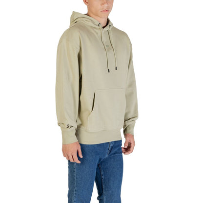 Hooded Hoodie by Hugo Boss for men in cotton & kangaroo green & natural features a slouchy chic silhouette, detailed with a slouchy chic and a signature hooded neckline for an elevated aesthetic.