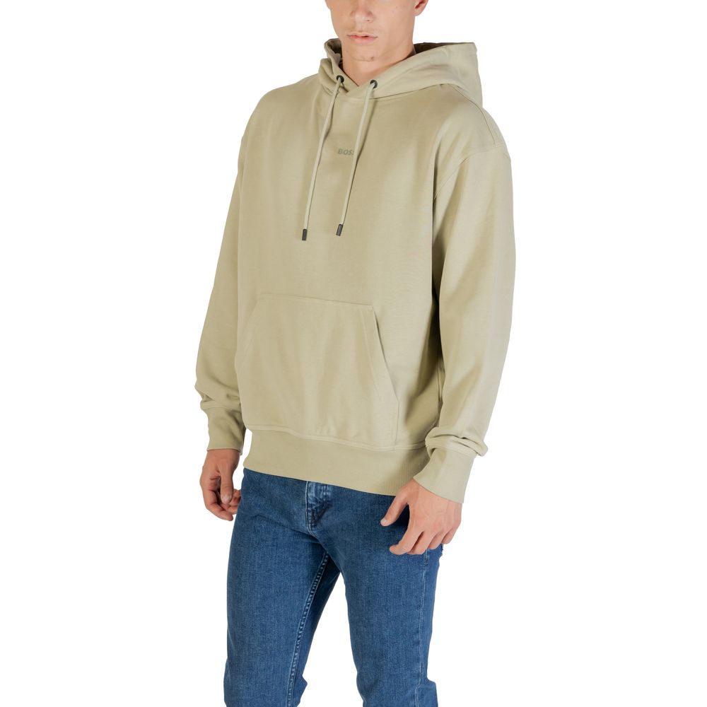 Hooded Hoodie by Hugo Boss for men in cotton & kangaroo green & natural features an avant-garde silhouette, showcasing a sophisticated hooded neckline and detail for a truly avant-garde finish.