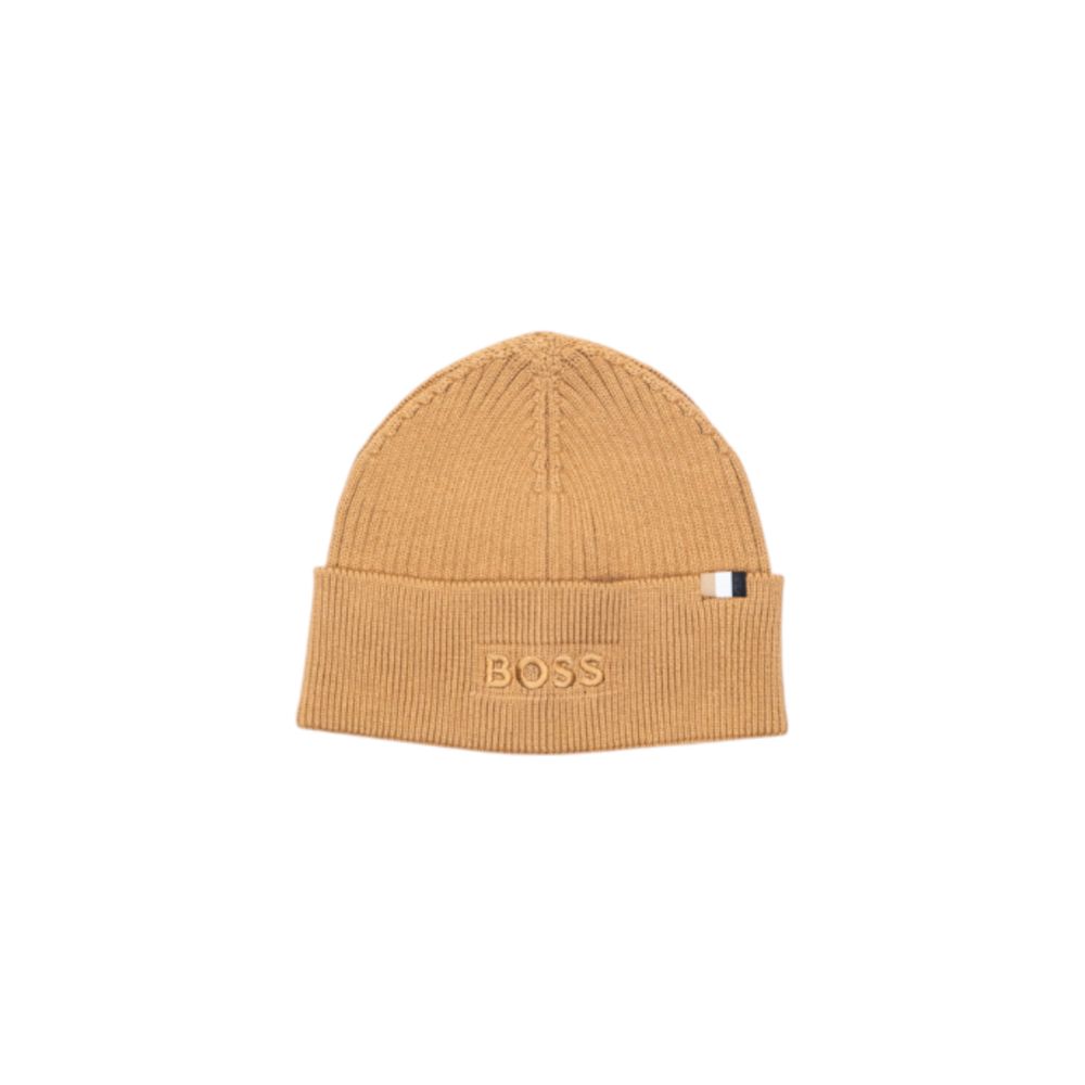 Hat by Hugo Boss for men in wool cotton beige features a dapper refinement silhouette, showcasing the dapper refinement design of the Wool Cotton Hat for a sophisticated, premium look.