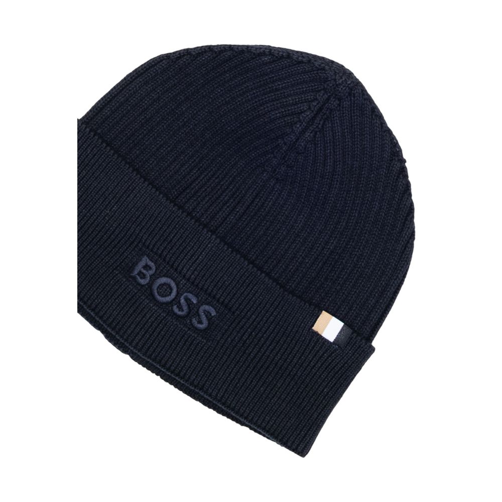 Hat by Hugo Boss for men in wool cotton blue presents a refined silhouette from the Wool Cotton Hat collection, showcasing a refined design that defines modern luxury.