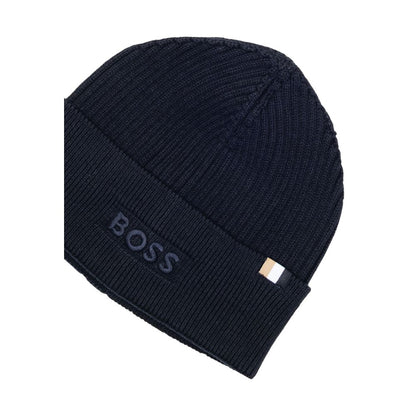 Hat by Hugo Boss for men in wool cotton blue presents a refined silhouette from the Wool Cotton Hat collection, showcasing a refined design that defines modern luxury.