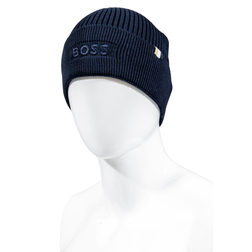 Hat by Hugo Boss for men in wool cotton blue showcases a refined silhouette, artfully capturing the essence of the refined Wool Cotton Hat design for a sophisticated look.