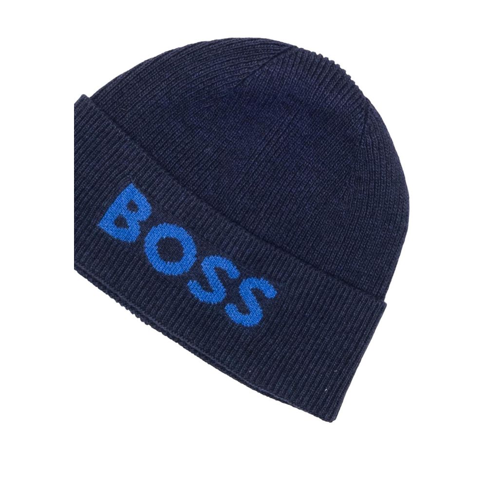 Hat by Hugo Boss for men in viscose & virgin wool blue presents a refined silhouette from the Viscose & Virgin Wool Hat collection, showcasing a refined design that defines modern luxury.