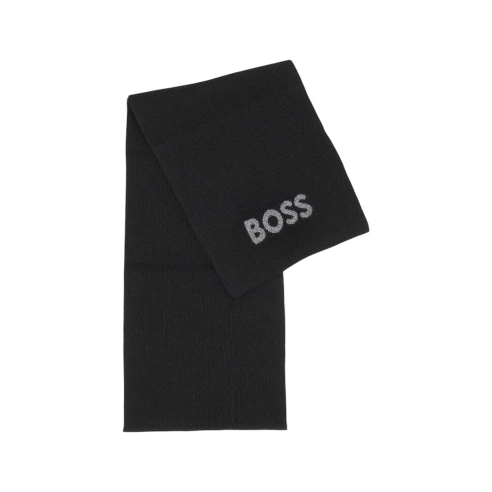 Scarf by Hugo Boss for men in virgin wool & viscose black showcases a ethereal silhouette, artfully capturing the ethereal essence of the Virgin Wool & Viscose Scarf design with a sophisticated finish.