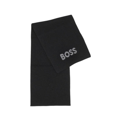 Scarf by Hugo Boss for men in virgin wool & viscose black showcases a ethereal silhouette, artfully capturing the ethereal essence of the Virgin Wool & Viscose Scarf design with a sophisticated finish.