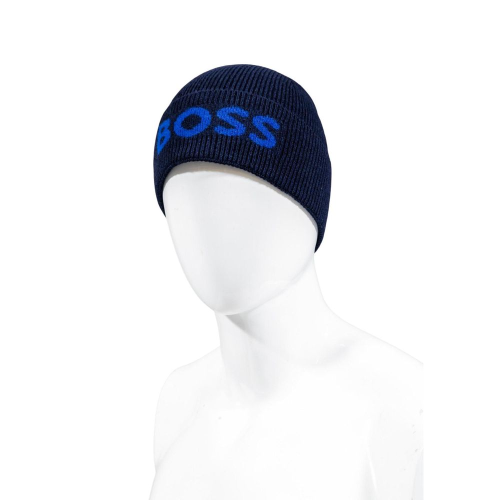 Hat by Hugo Boss for men in viscose & virgin wool blue features a ethereal silhouette, showcasing the ethereal design of this Viscose & Virgin Wool Hat for a sophisticated, premium look.