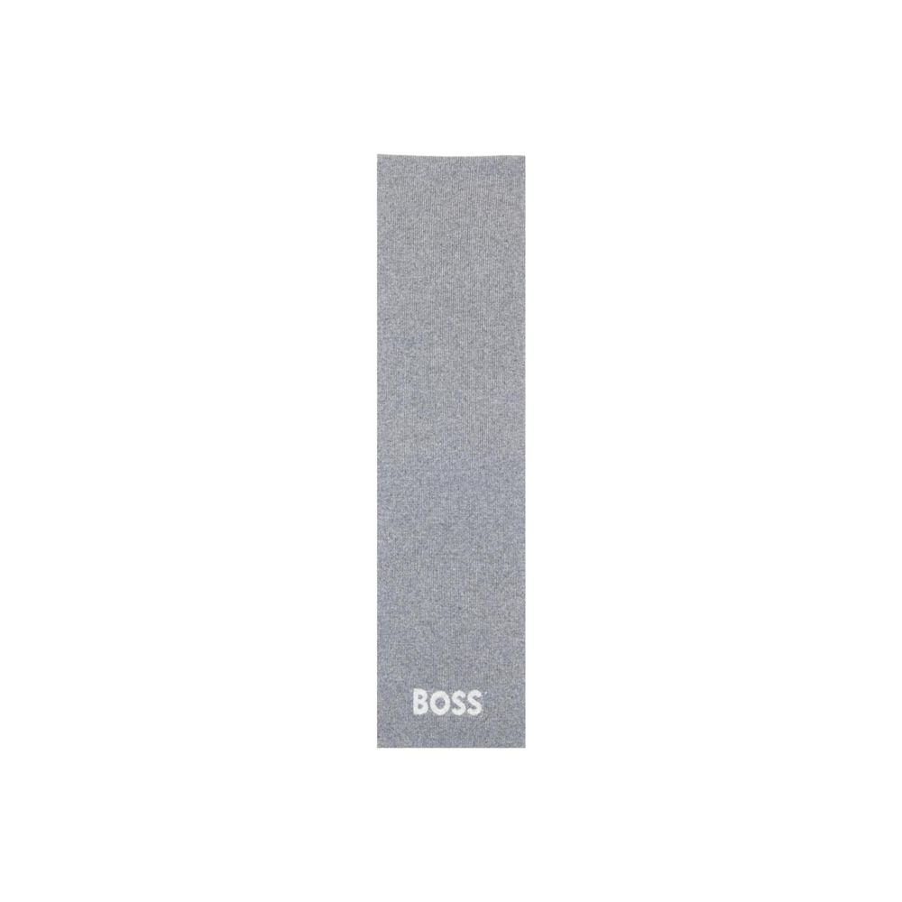 Scarf by Hugo Boss for men in virgin wool & viscose gray features a ethereal silhouette, artfully capturing the essence of the ethereal Virgin Wool & Viscose Scarf design for a sophisticated look.