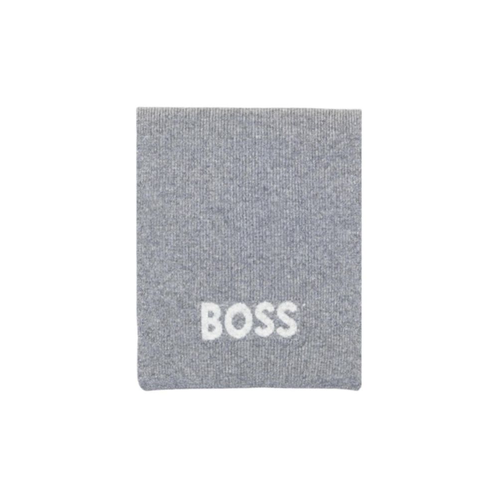 Scarf by Hugo Boss for men in virgin wool & viscose gray presents a ethereal silhouette, artfully capturing the essence of the ethereal Virgin Wool & Viscose Scarf design for a sophisticated look.