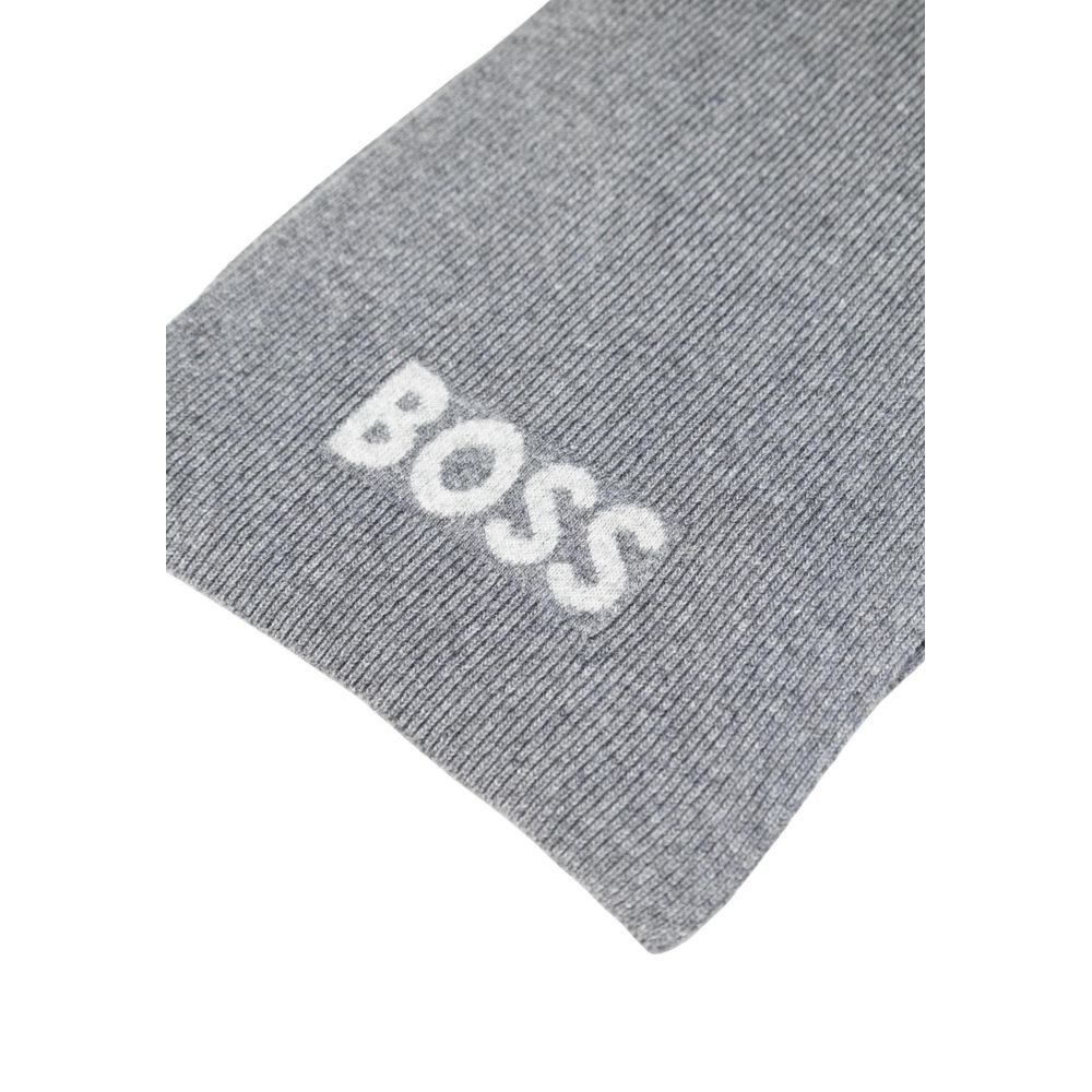 Scarf by Hugo Boss for men in virgin wool & viscose gray features a ethereal silhouette, artfully capturing the essence of the ethereal Virgin Wool & Viscose Scarf design for a sophisticated look.