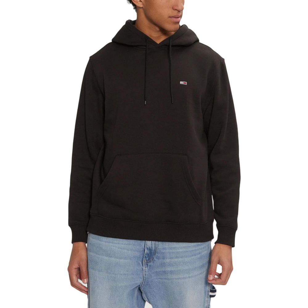 Hooded Hoodie by Tommy Hilfiger Jeans for men in cotton & kangaroo black features an avant-garde silhouette, showcasing a sophisticated hooded neckline and detail for a truly avant-garde finish.
