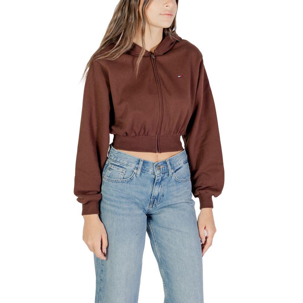 Hooded Hoodie by Tommy Hilfiger Jeans for women in cotton brown features an luminous silhouette, showcasing a sophisticated hooded neckline and for a truly luminous look.
