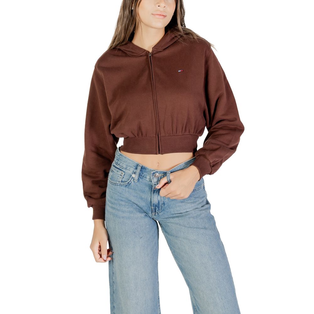 Hooded Hoodie by Tommy Hilfiger Jeans for women in cotton brown showcases a city-ready silhouette, artfully detailed with a signature and for a city-ready finish.