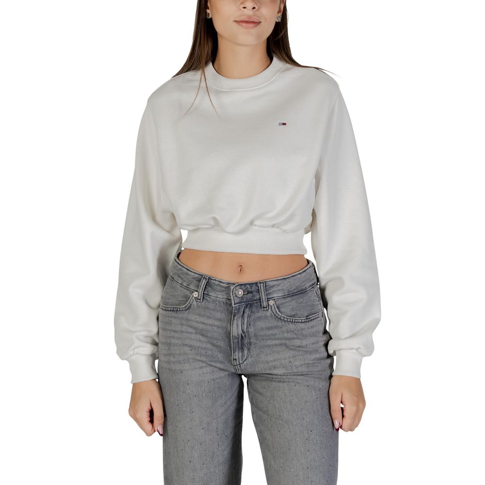 Activewear Sweatshirt by Tommy Hilfiger Jeans for women in cotton cream & natural showcases a versatile silhouette, artfully detailed with a versatile crew neckline and long-sleeve for a versatile finish with .