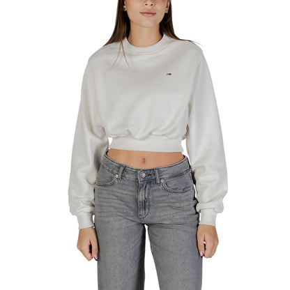 Activewear Sweatshirt by Tommy Hilfiger Jeans for women in cotton cream & natural showcases a versatile silhouette, artfully detailed with a versatile crew neckline and long-sleeve for a versatile finish with .