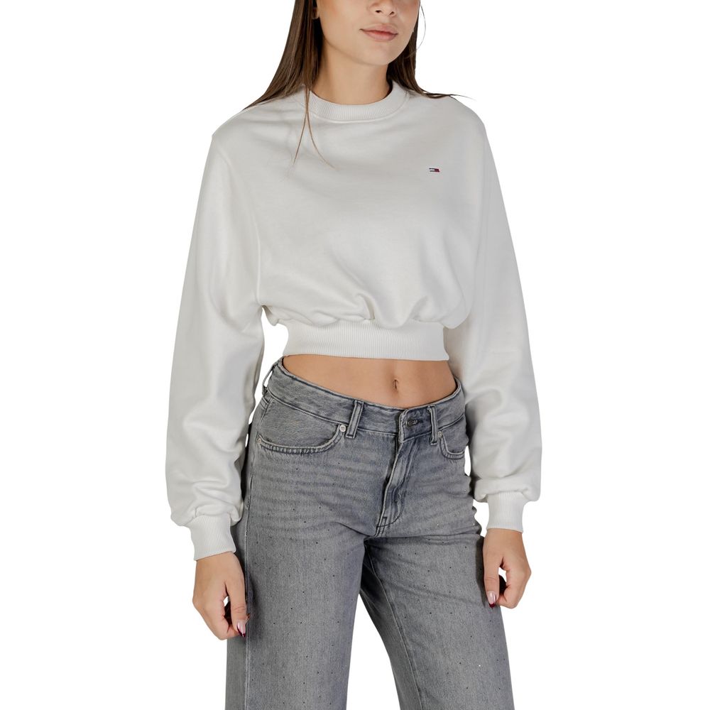 Activewear Sweatshirt by Tommy Hilfiger Jeans for women in cotton cream & natural presents a sporty silhouette, showcasing a sophisticated and detailed with premium for a sporty finish.
