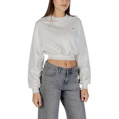 Activewear Sweatshirt by Tommy Hilfiger Jeans for women in cotton cream & natural presents a sporty silhouette, showcasing a sophisticated and detailed with premium for a sporty finish.