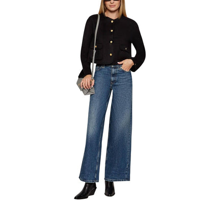 Jeans by Tommy Hilfiger for women in denim cotton blue presents a tailored silhouette, showcasing a tailored relaxed-fit & wide and long cut with a refined high rise for a truly tailored aesthetic.