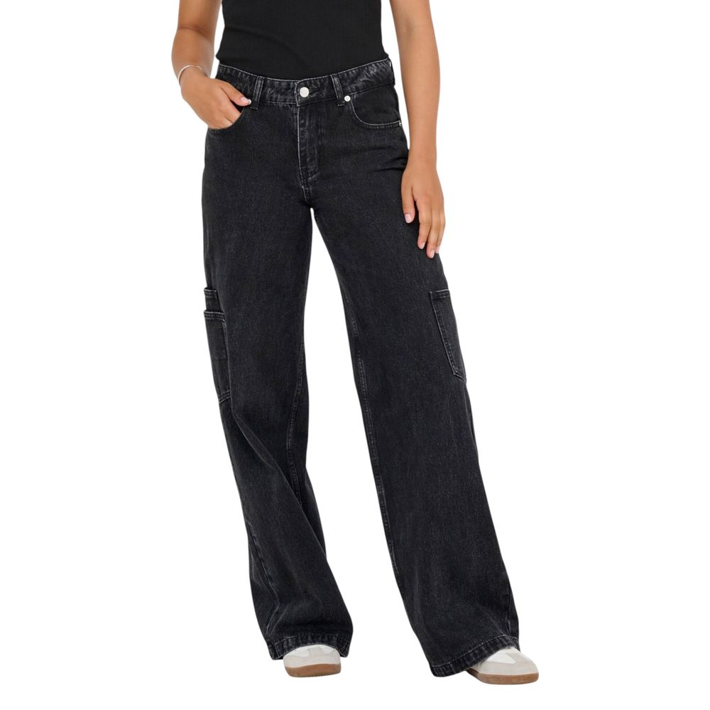 Jeans by Only for women in stretch denim cotton black features a polished silhouette with a polished relaxed-fit & wide, reaching a polished long and finished with a polished .