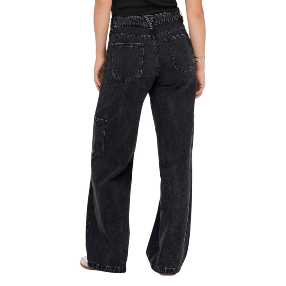 Jeans by Only for women in stretch denim cotton black features an refined tailoring silhouette, showcasing a premium relaxed-fit & wide with a and long cut for a refined tailoring look.