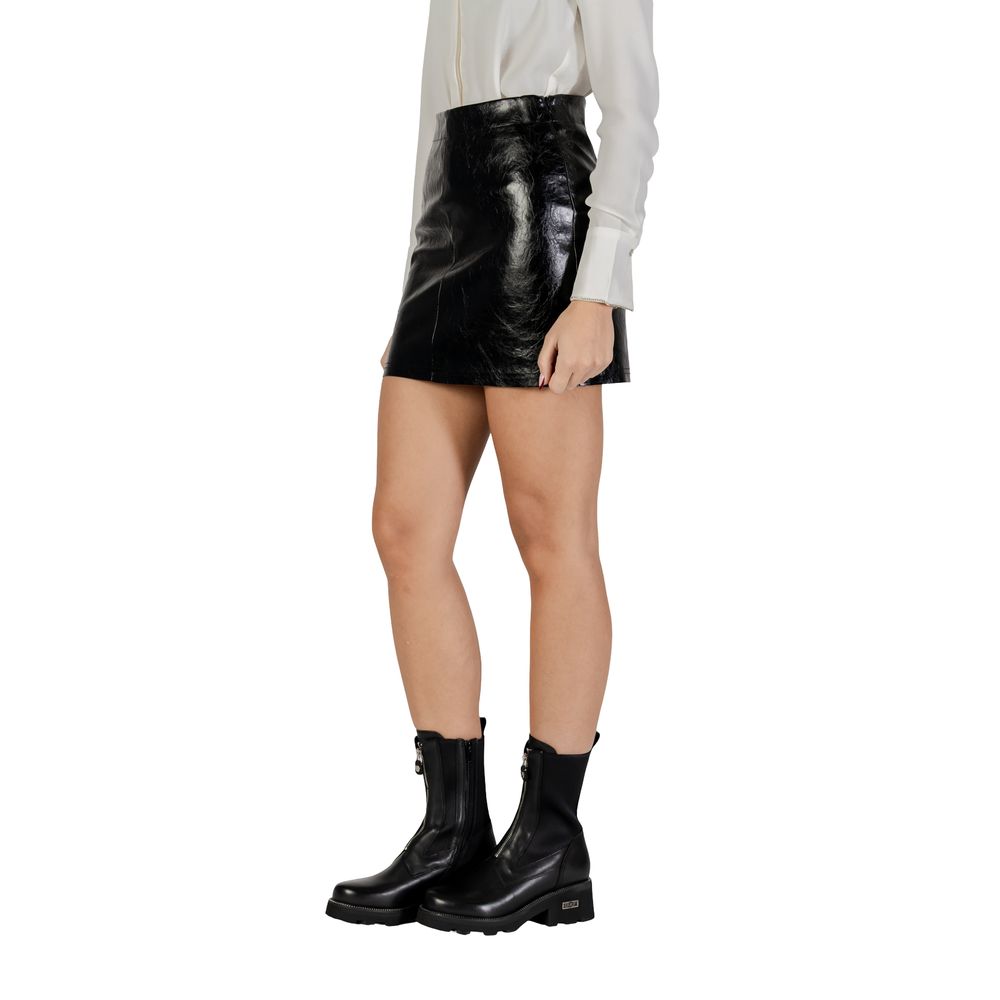 Jacqueline De Yong Women's Short Mini High-Rise Polyester Leather Skirt - Black