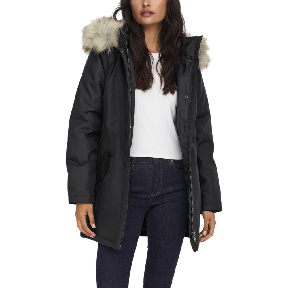 Hooded Parka by Only for women in polyester faux fur black features a stylish silhouette, meticulously detailed with a sophisticated hooded neckline and functional pockets & hooded for a stylish finish.