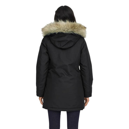 This Hooded Parka by Only for women in polyester faux fur black presents a utilitarian silhouette, meticulously detailed with pockets & hooded and a utilitarian hooded neckline for a sophisticated, weather-ready look.