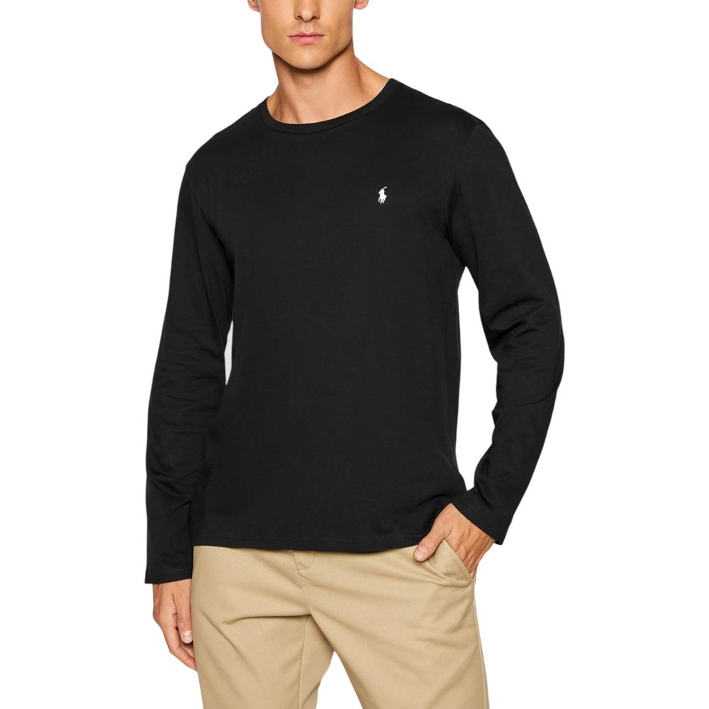 T-Shirt by Ralph Lauren for men in cotton black showcases a chic silhouette, artfully detailed with a chic crew neckline and long-sleeve for a chic finish.