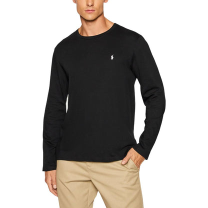 T-Shirt by Ralph Lauren for men in cotton black showcases a chic silhouette, artfully detailed with a chic crew neckline and long-sleeve for a chic finish.