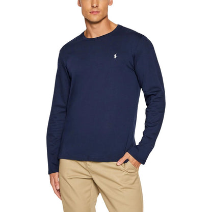 T-Shirt by Ralph Lauren for men in cotton blue showcases a unassuming silhouette, artfully detailed with a refined crew neckline and unassuming long-sleeve for a sophisticated, contemporary look.