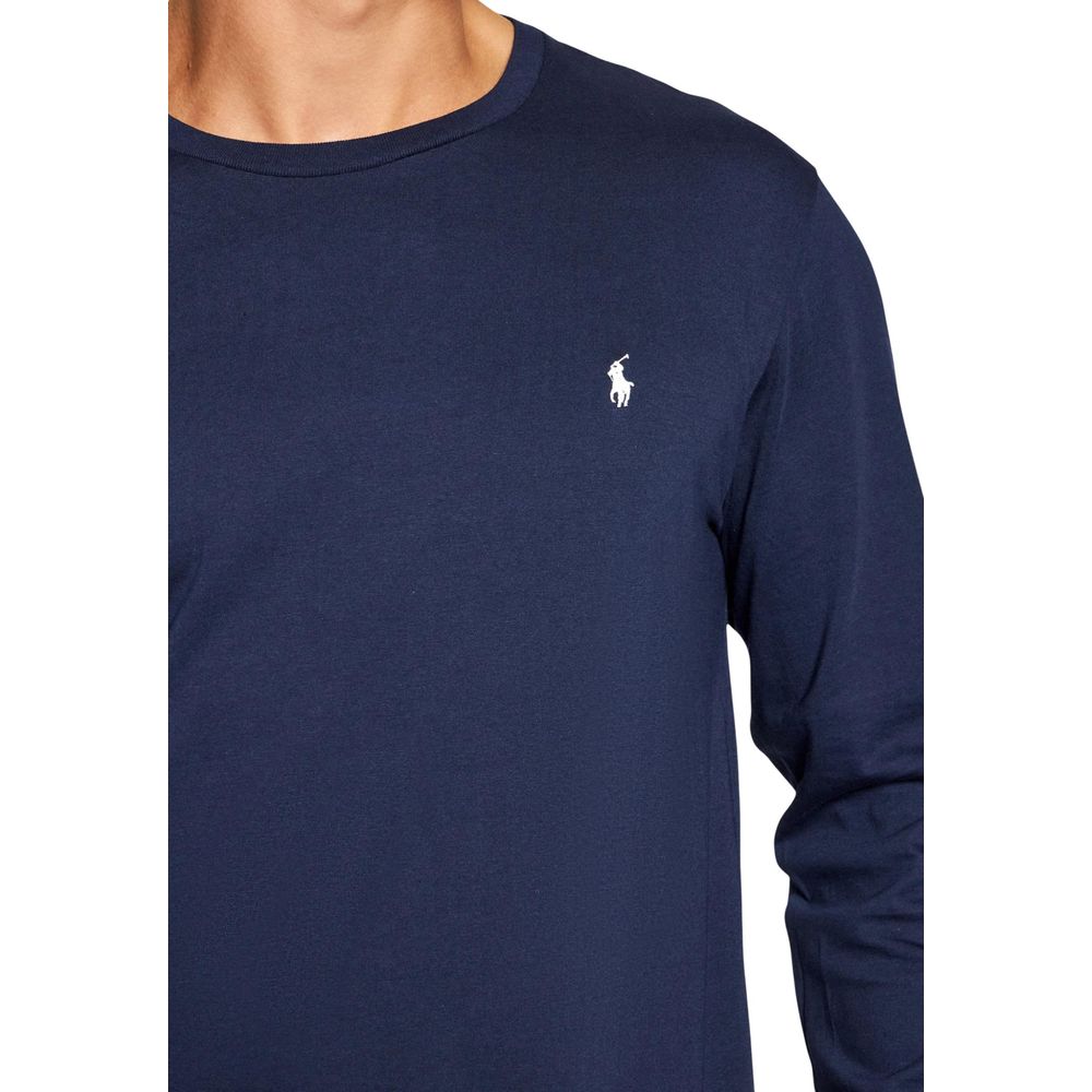 T-Shirt by Ralph Lauren for men in cotton blue showcases a fashionable silhouette, elegantly detailed with a fashionable and crew neckline for a sophisticated, high-fashion look.