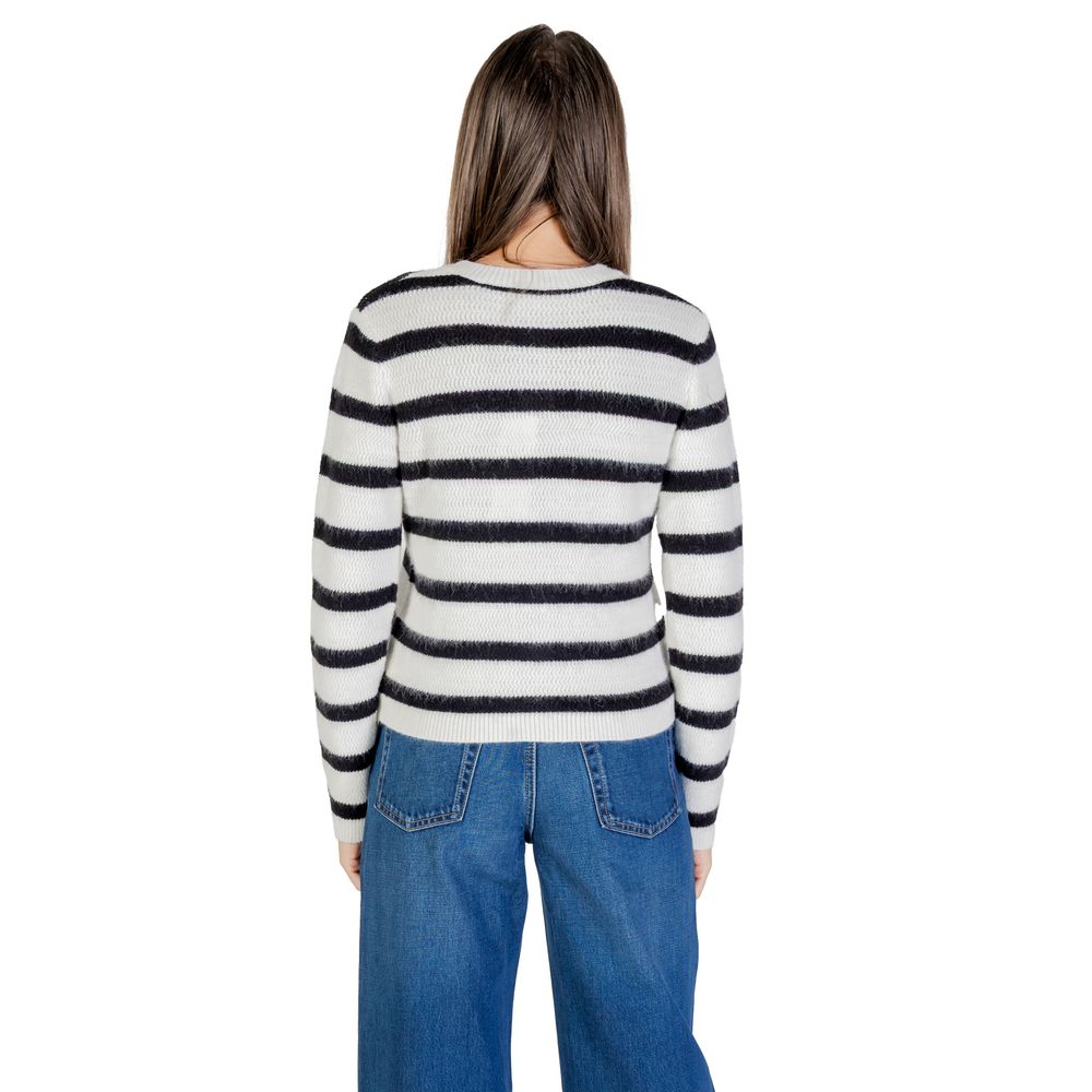 Cardigan by Morgan De Toi for women in marabou & poly blend gold, white & striped features a dramatic silhouette, showcasing a sophisticated and dramatic detail for a timeless, premium look.