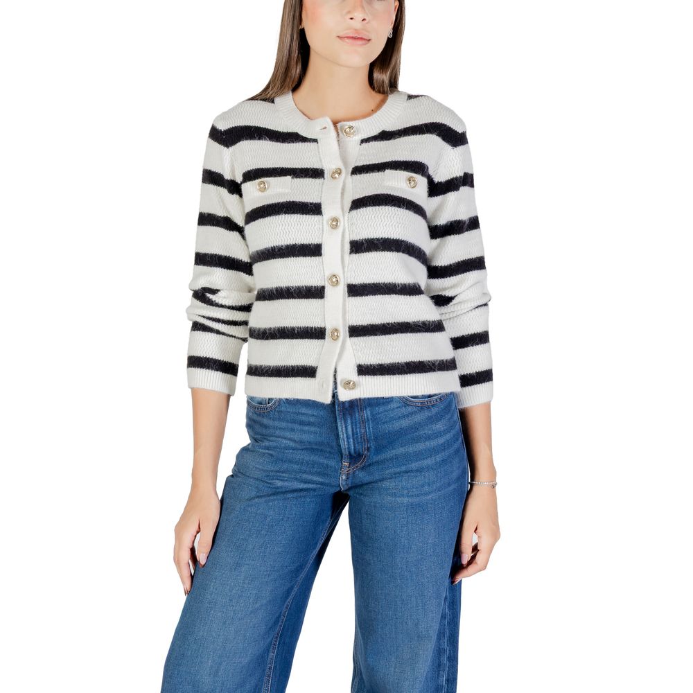 Cardigan by Morgan De Toi for women in marabou & poly blend gold, white & striped features an impeccable silhouette, showcasing a sophisticated and detail for a truly impeccable finish.
