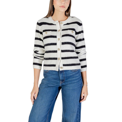 Cardigan by Morgan De Toi for women in marabou & poly blend gold, white & striped features an impeccable silhouette, showcasing a sophisticated and detail for a truly impeccable finish.