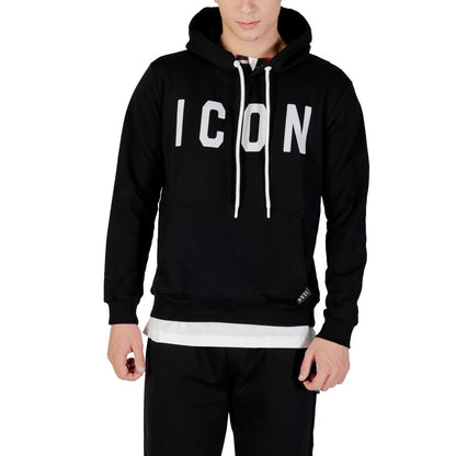 Hooded Hoodie by Icon for men in cotton & kangaroo black & white features a authentic silhouette, showcasing a sophisticated hooded neckline and authentic detail for a refined finish.