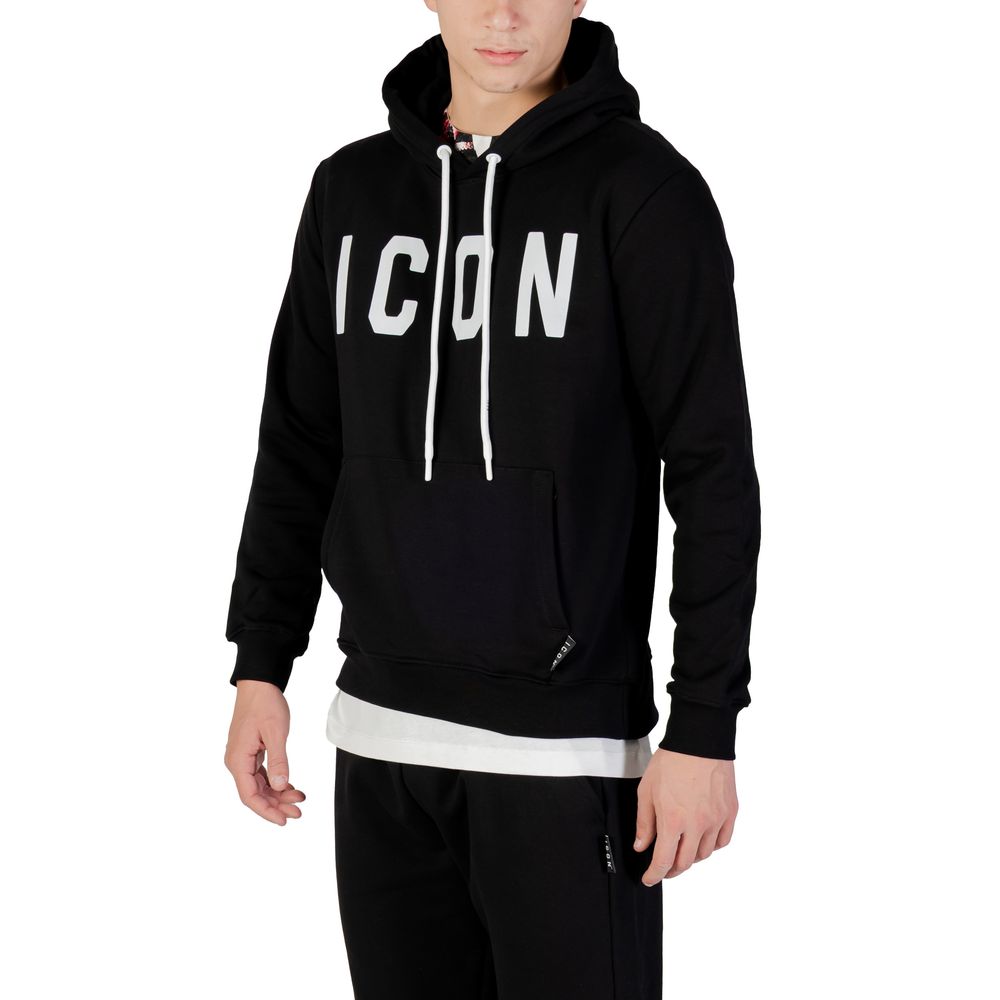 Hooded Hoodie by Icon for men in cotton & kangaroo black & white features an dramatic silhouette, showcasing a sophisticated hooded neckline and dramatic for a refined, modern aesthetic.