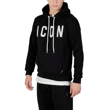 Hooded Hoodie by Icon for men in cotton & kangaroo black & white features an dramatic silhouette, showcasing a sophisticated hooded neckline and dramatic for a refined, modern aesthetic.