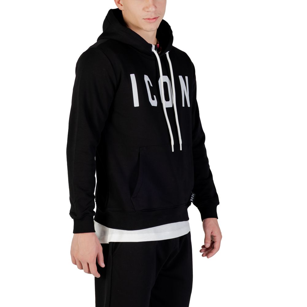 Hooded Hoodie by Icon for men in cotton & kangaroo black & white features a slouchy chic silhouette, detailed with a slouchy chic and a signature hooded neckline for an elevated aesthetic.