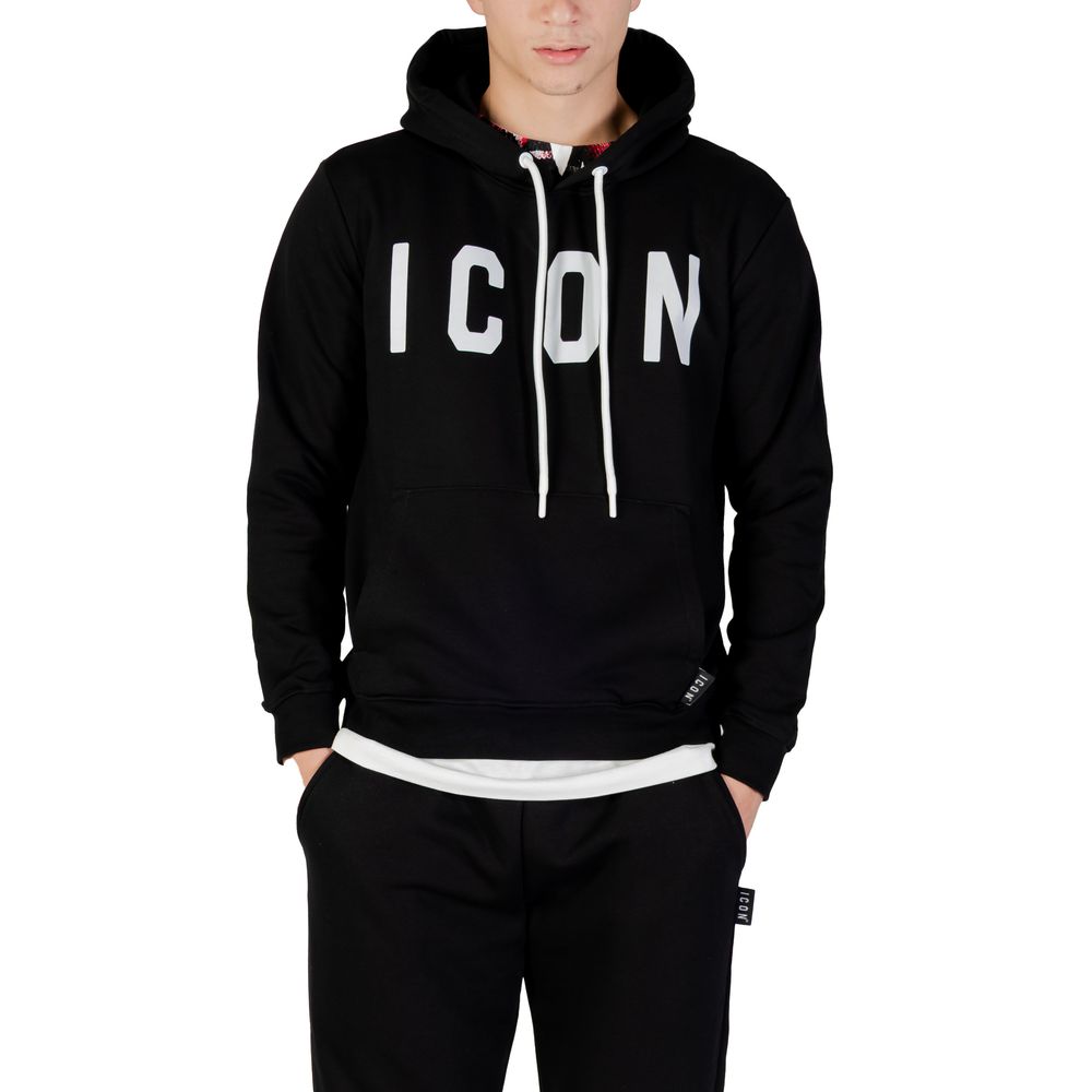 Hooded Hoodie by Icon for men in cotton & kangaroo black & white features an luminous silhouette, showcasing a sophisticated and for a truly luminous look.