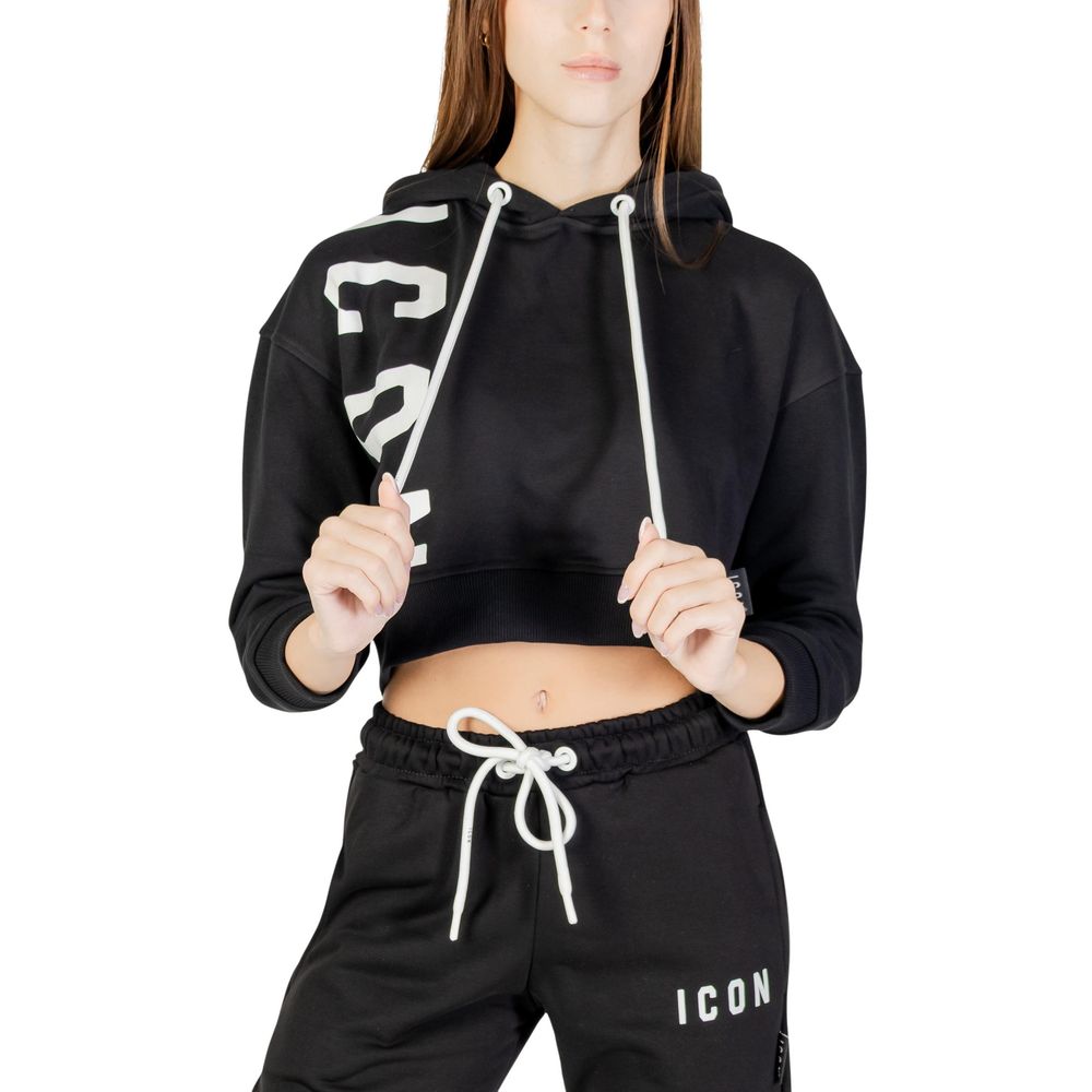Hooded Hoodie by Icon for women in cotton polyester black features a authentic silhouette, showcasing a sophisticated hooded neckline and authentic detail for a refined finish.