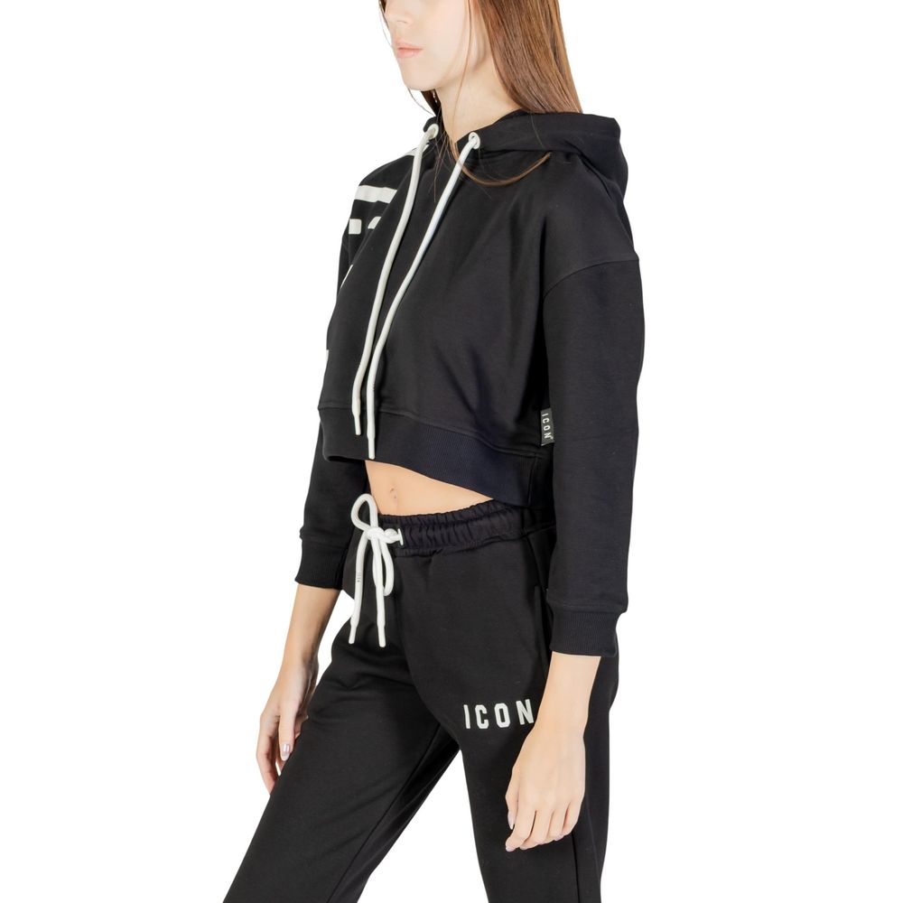 Hooded Hoodie by Icon for women in cotton polyester black features a slouchy chic silhouette, detailed with a slouchy chic and a signature hooded neckline for an elevated aesthetic.