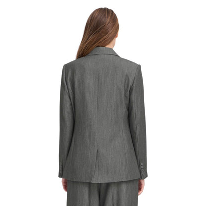 Blazer by ICHI for women in stretch polyester & viscose gray features an stylish silhouette, showcasing a sophisticated lapel neckline and stylish for a truly stylish finish.