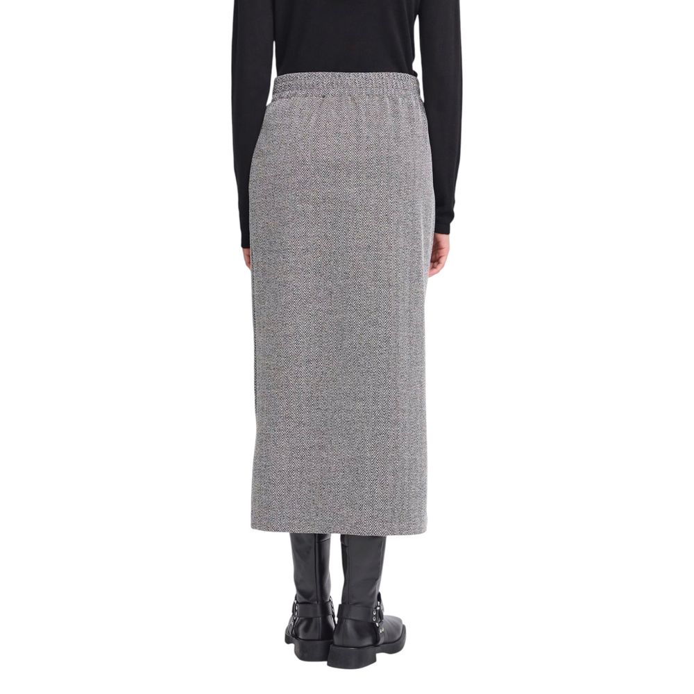 Skirt by ICHI for women in stretch polyester & viscose black & white features an tailored silhouette, artfully capturing the essence of Women's Midi Long Straight Stretch Polyester & Viscose Skirt in a sophisticated midi long.