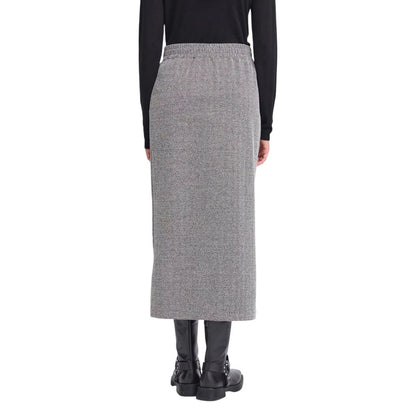 Skirt by ICHI for women in stretch polyester & viscose black & white features an tailored silhouette, artfully capturing the essence of Women's Midi Long Straight Stretch Polyester & Viscose Skirt in a sophisticated midi long.