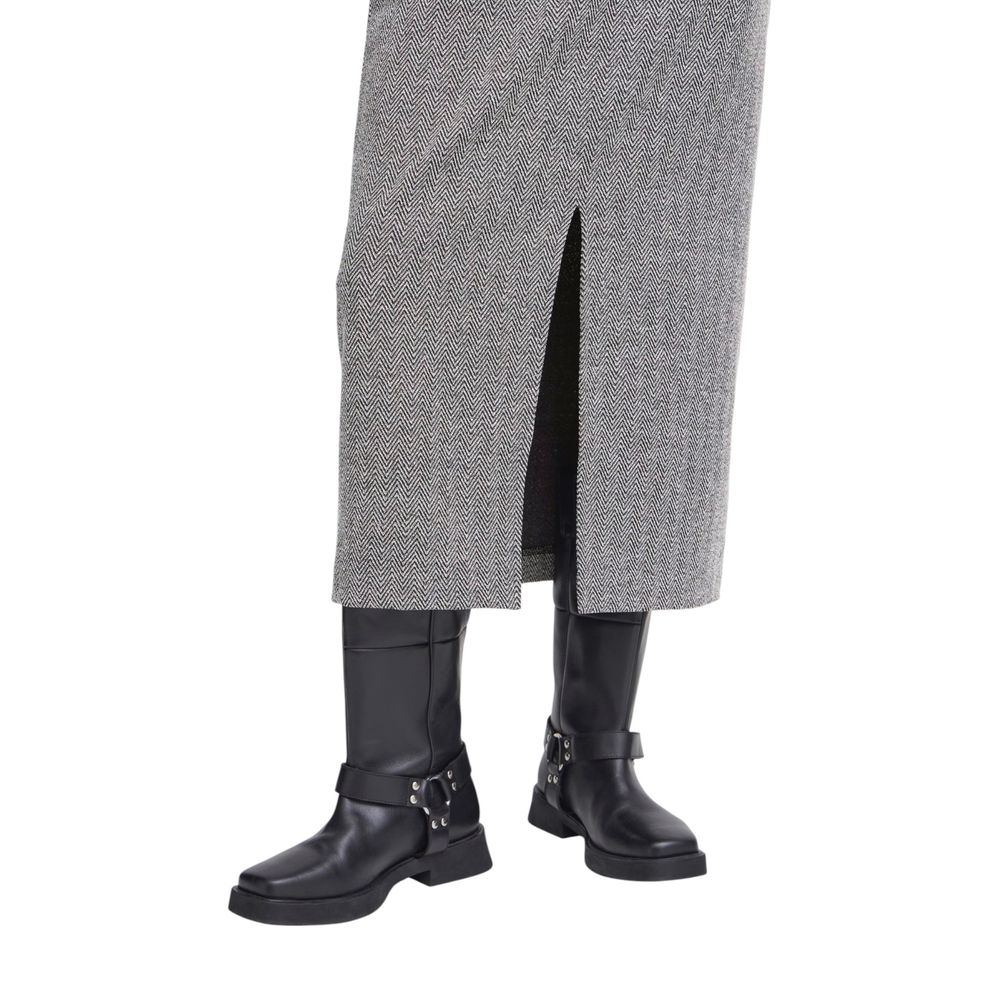 Skirt by ICHI for women in stretch polyester & viscose black & white features an tailored silhouette, artfully capturing the essence of Women's Midi Long Straight Stretch Polyester & Viscose Skirt in a sophisticated midi long.