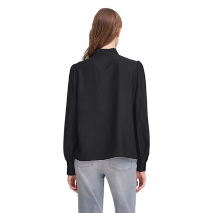 Shirt by ICHI for women in polyester & viscose black features an polished silhouette, showcasing a sophisticated mandarin neckline and detail for a truly polished finish.